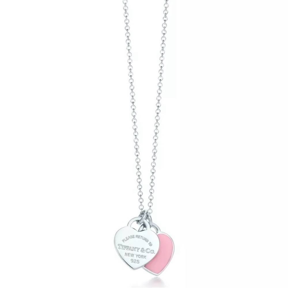 Tiffany & Co. Silver and Pink Double Heart Necklace